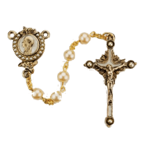 7mm Glass Pearl Beads with Gold Plt Enameled and Pearl Pewter Ctr