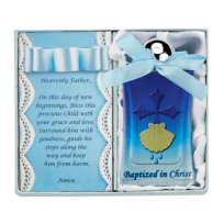 Blue Baptism Water Bottle, Blue Bow & Box 3 1/2
