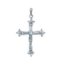 Rhodium/P Cubic Zir.  Cross 1 ¼” On 18” Ch.