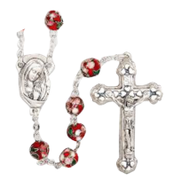 Red Cloisonne Beads w/Engraved Design Crucifix