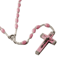 Silver Linked Chain Pink Oval Shaped Plastic Beads 18”