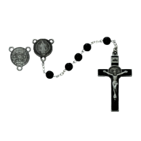 7mm Glass Beads withPewter Center and Enameled Pewter Crucifix